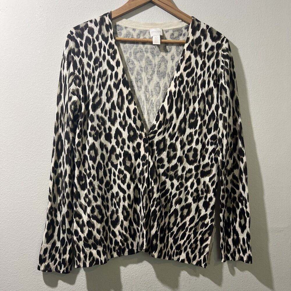 Chico’s 0 Small Reena Animal Print Cardigan Sweater Cheetah Leopard Cottagecore
